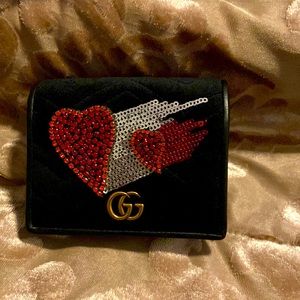 Mini black velvet Gucci wallet